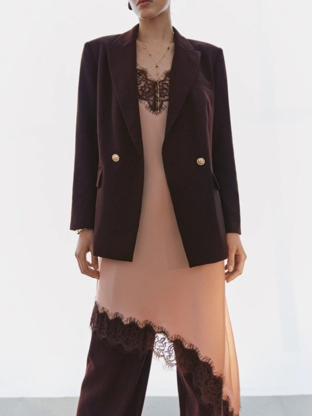 Black Double Breasted Gold Button Lapel Blazer
